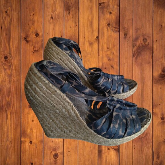 Sam Edelman Women's 8.5M Lexi Animal Print Espadrille Wedge Heel Strappy Sandals - Picture 1 of 8
